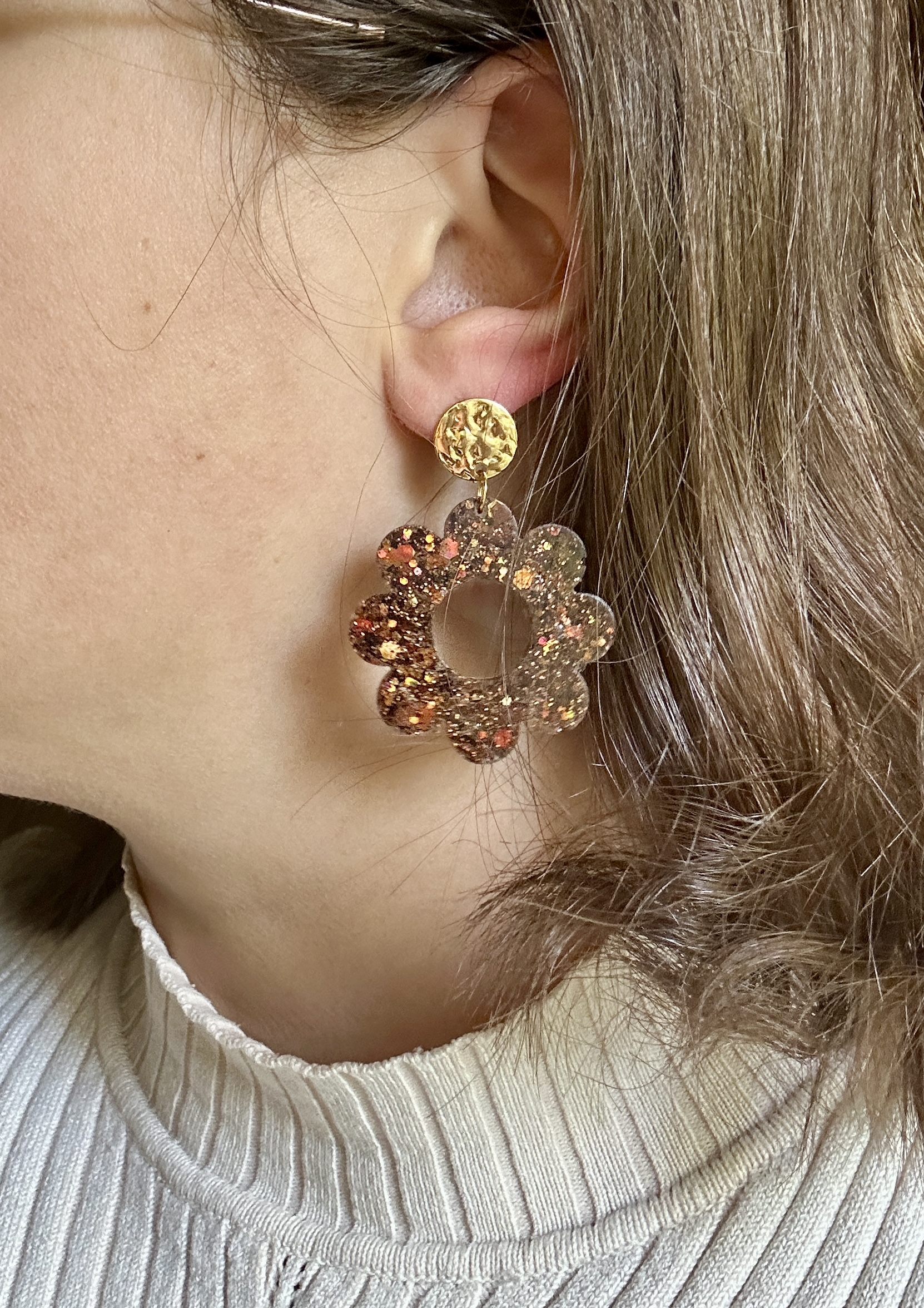 Boucles d'oreilles paillettes cuivrées