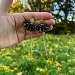 Boucles d'oreilles fleur de lotus portée pour une main