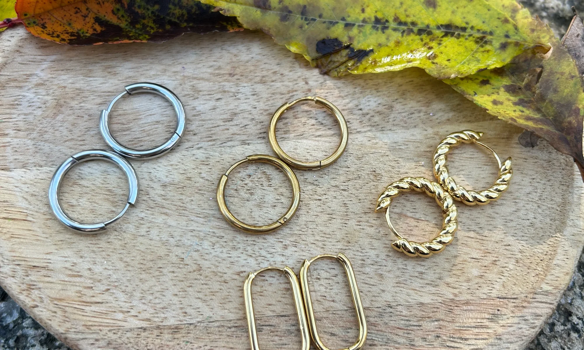 differentes créoles en acier inoxydable en presentation