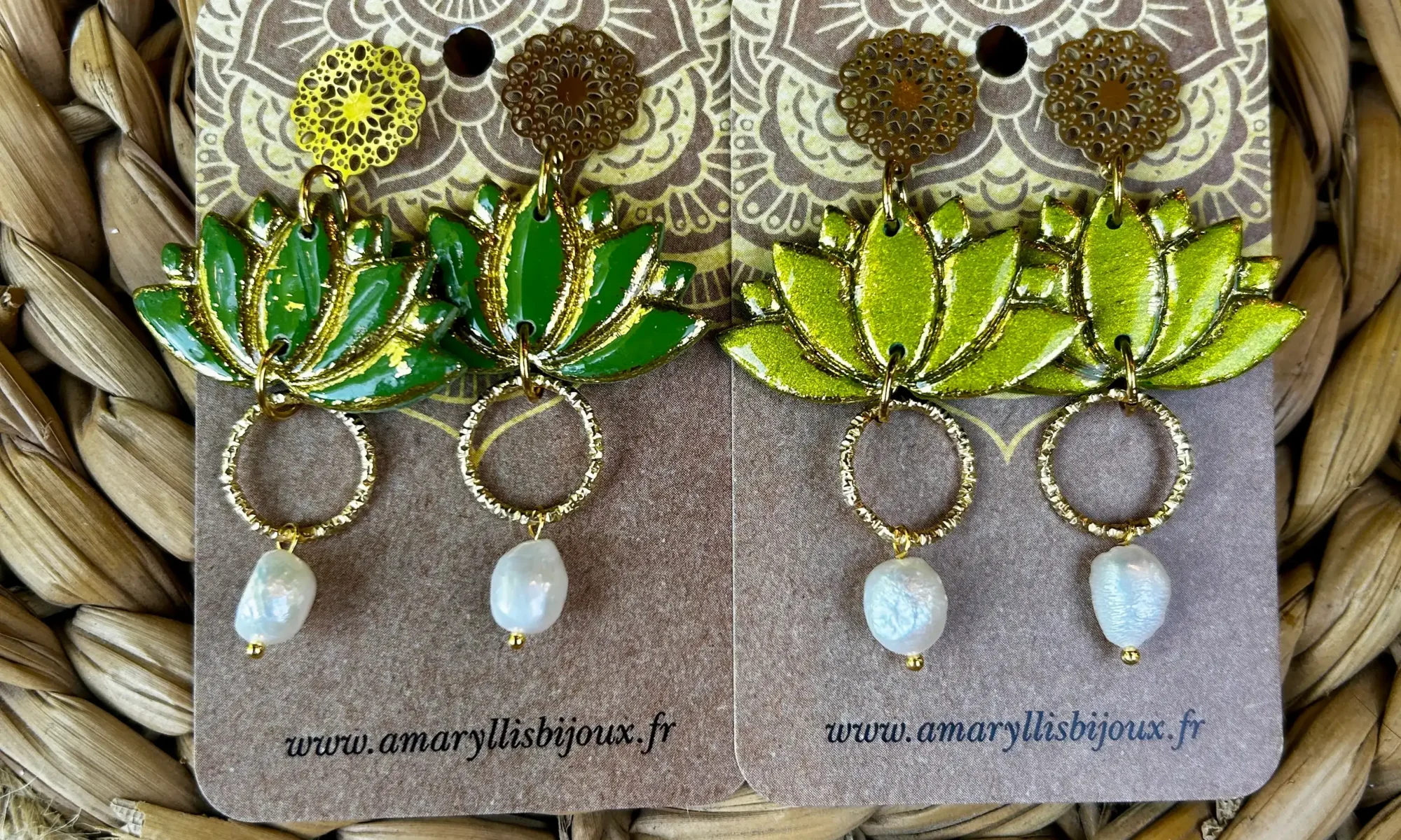 boucles d'oreilles lotus vert