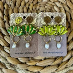boucles d'oreilles lotus vert
